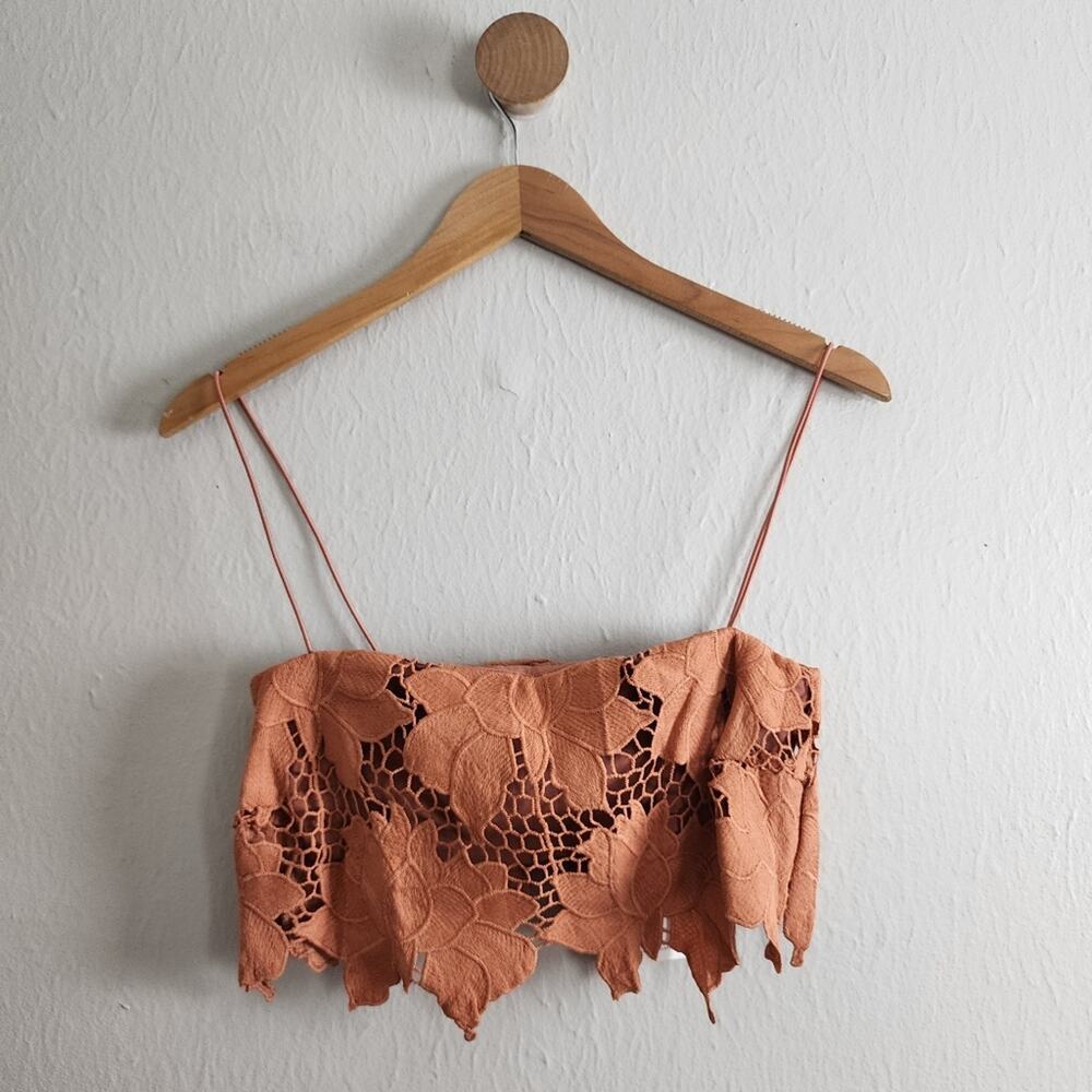 Rumer The Label Tropez Rust Orange Floral Lace Asymmetric Crop Top Medium NWT